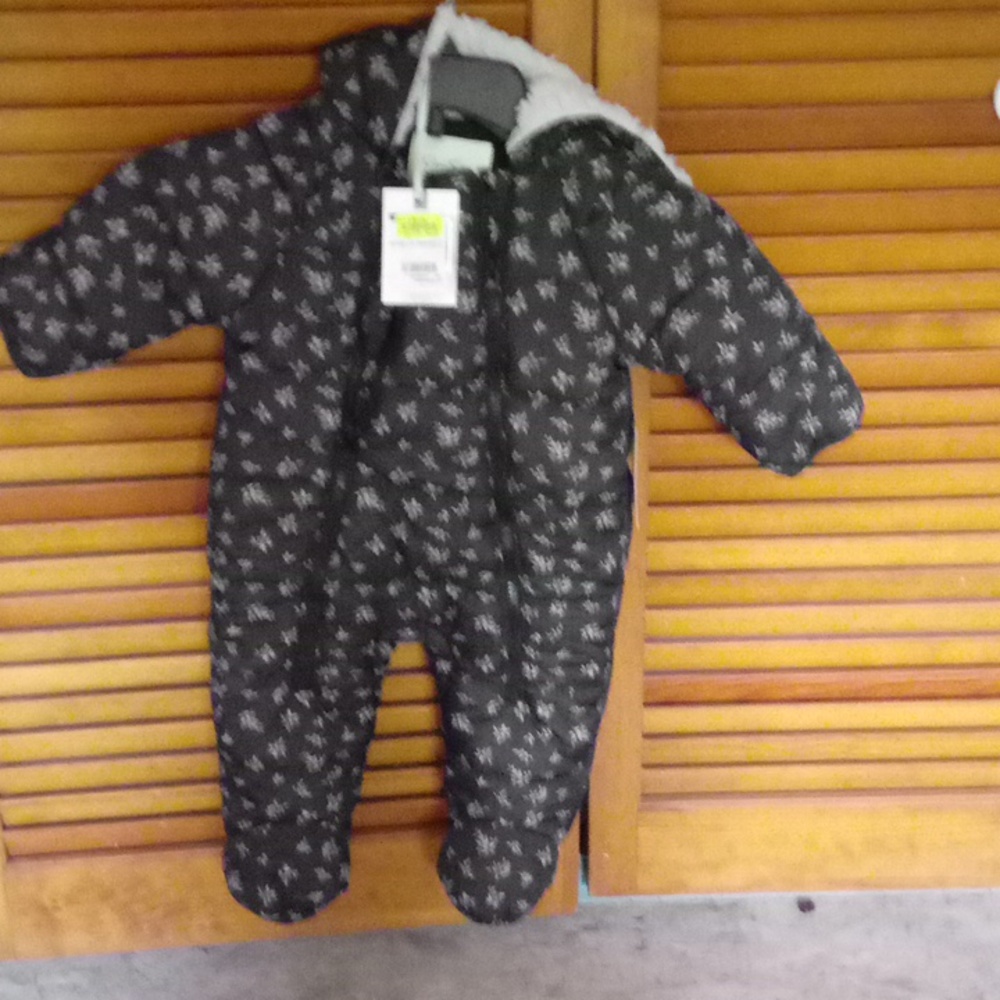 Black and white hooded footies six to nine months